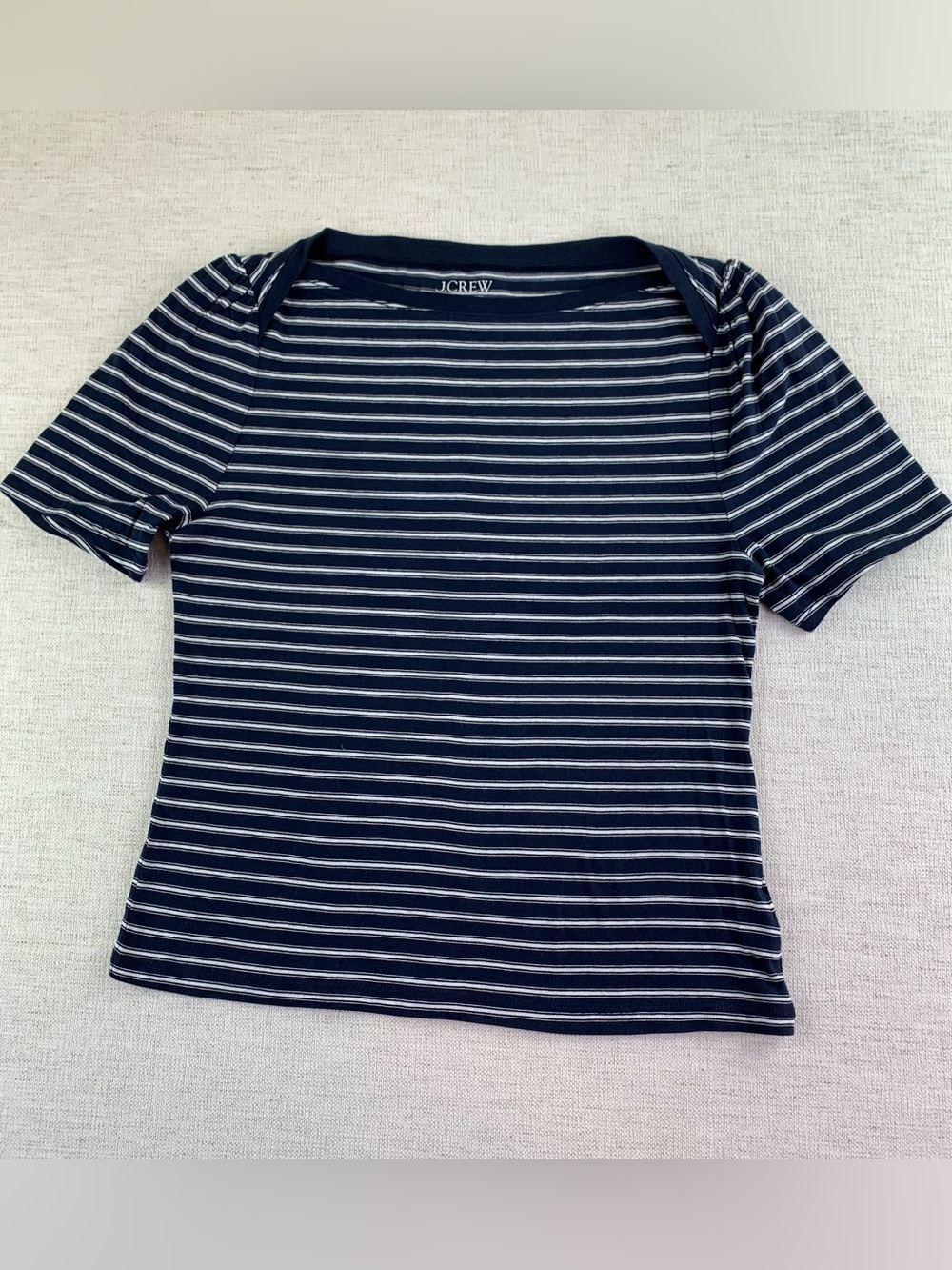 J‎ crew new women's Vintage jersey puff-sleeve T-shirt in stripe navy blue white